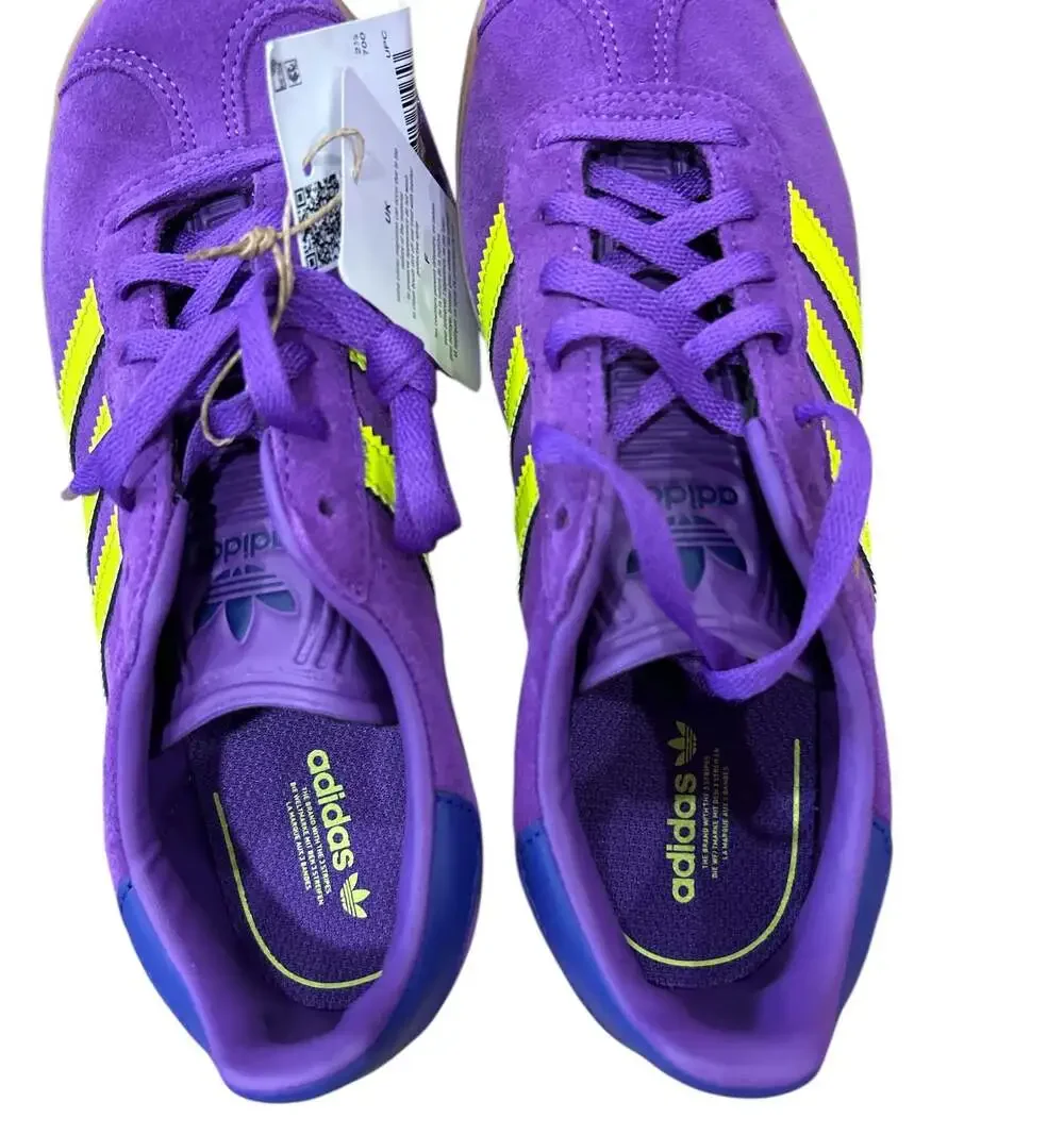 adidas Kids Purple Sneakers with Neon Yellow Stripes